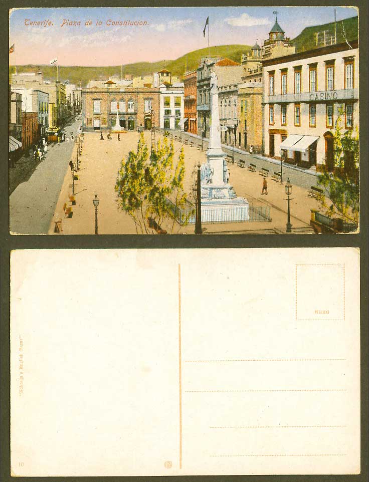 Spain Old Colour Postcard Tenerife Plaza de la Constitucion & Casino TRAM Street