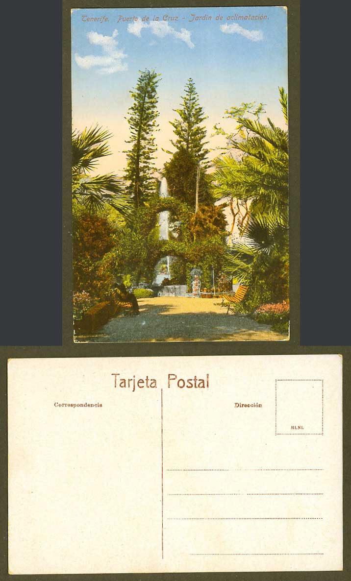 Spain Old Postcard TENERIFE Puerto de la Cruz - Jardin de aclimatacion, Fountain