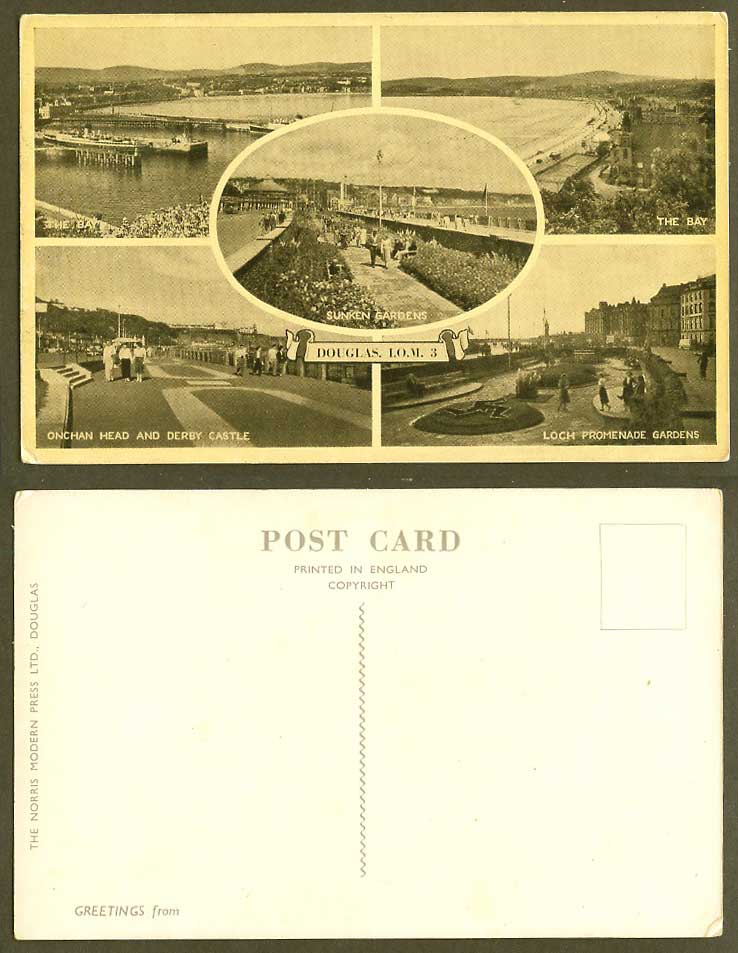 Isle of Man Old Postcard Douglas Onchan Head Derby Castle Loch Promenade The Bay