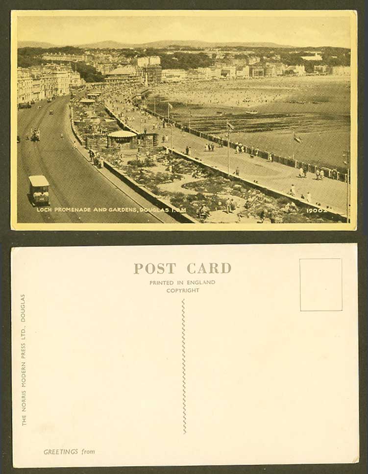 Isle of Man Old Postcard Loch Promenade and Gardens Douglas Street Scene TRAM 44