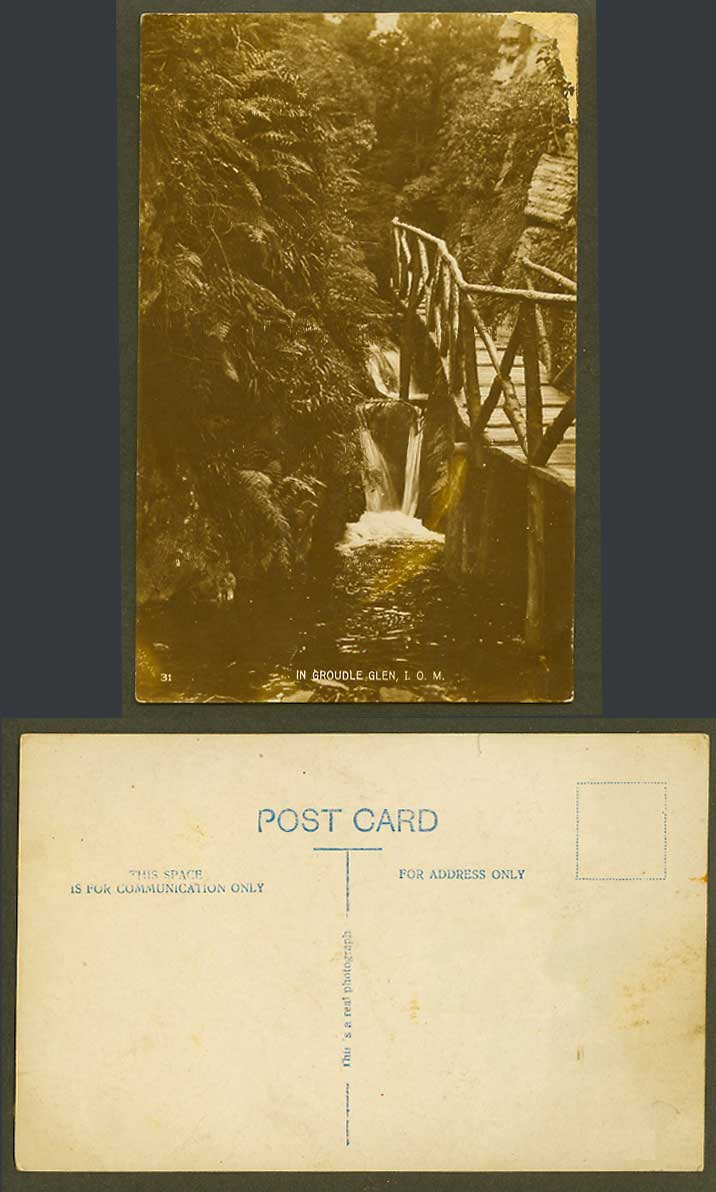Isle of Man Old Postcard In Groudle Glen I.O.M., BRIDGE, River, Waterfall Falls