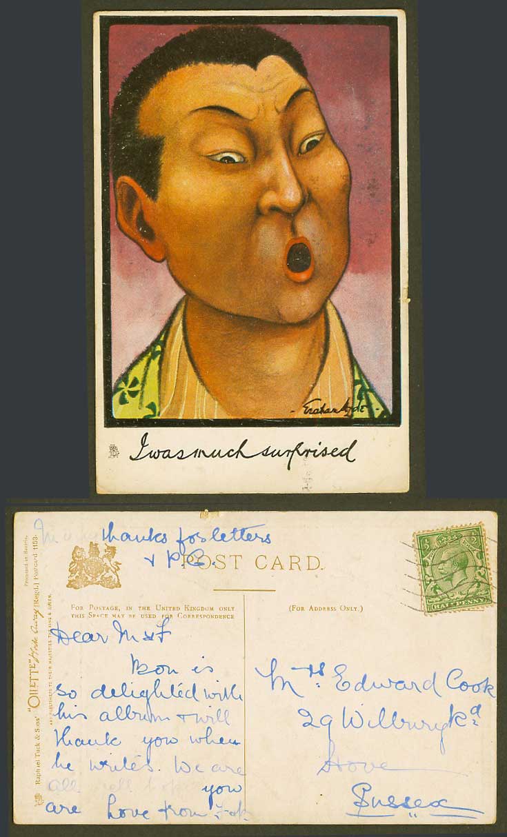Japanese Man, Graham Hyde, I was much surprised Old Postcard Tuck's Write Away