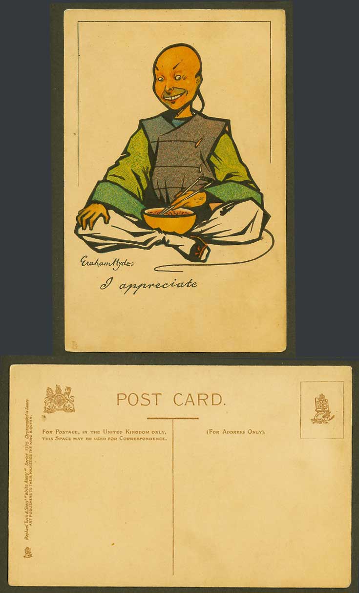 China Graham Hyde Chinaman I Appreciate Rice Bowl Tuck's Write Away Old Postcard