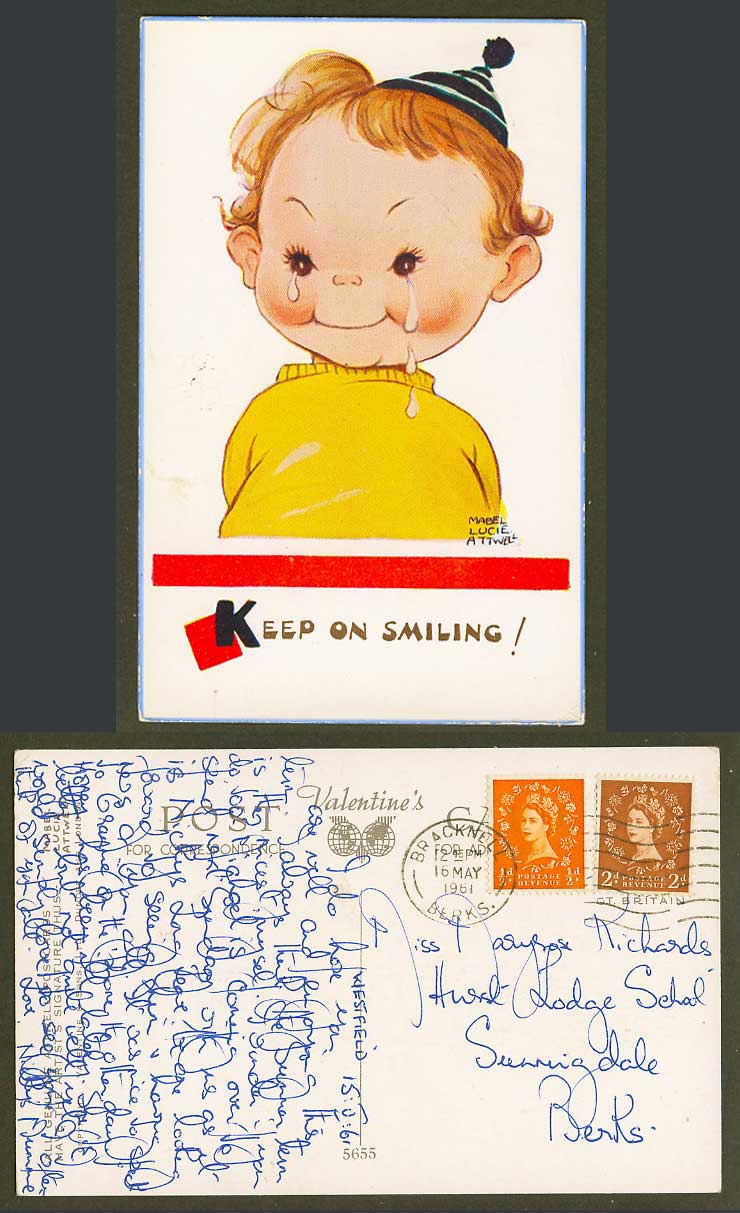 MABEL LUCIE ATTWELL 1961 Old Postcard KEEP ON SMILING! Crying with Tears No.5655