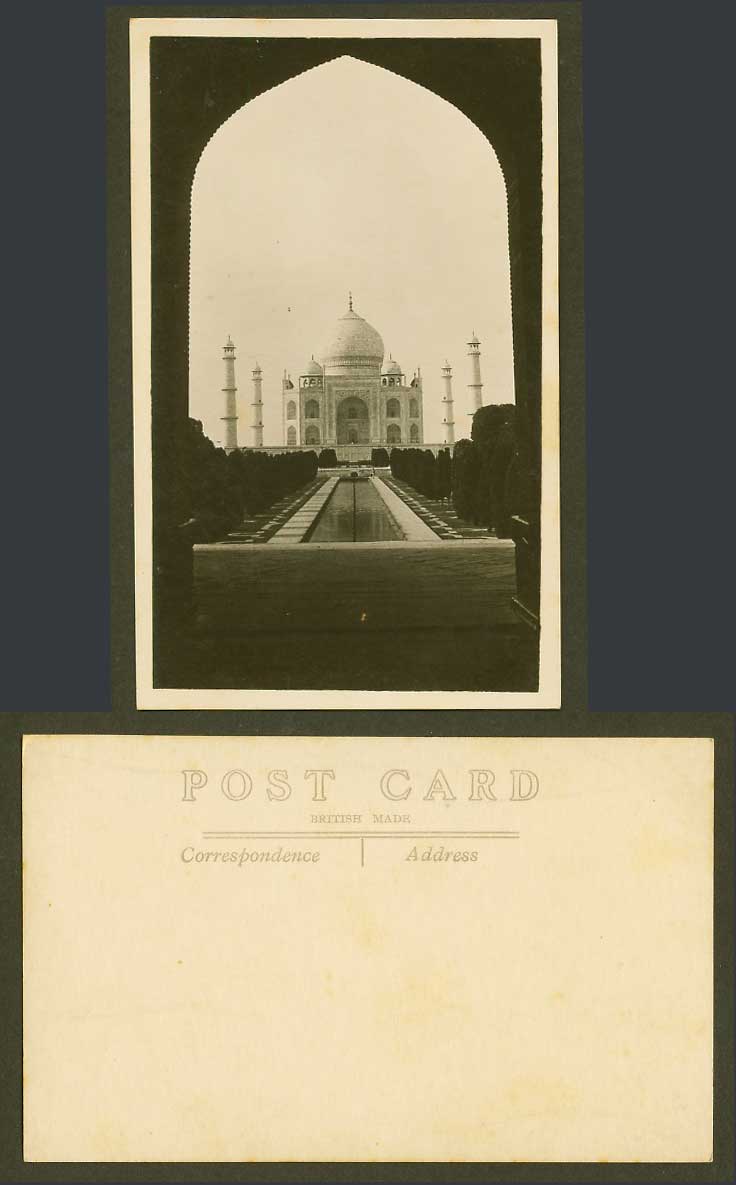 India Old Real Photo Postcard TAJ MAHAL Agra, Fountain & Garden Arch Arched Gate