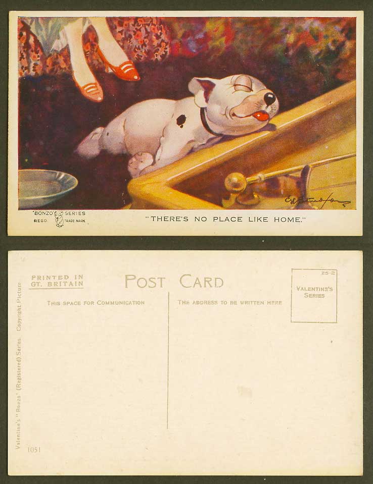 BONZO DOG GE Studdy Old Postcard There's No Place Like Home Billiard Table N1051