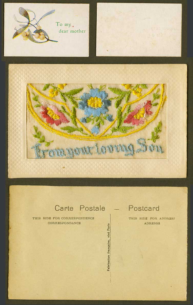 WW1 SILK Embroidered Old Postcard From Your Loving Son, To My Dear Mother Wallet