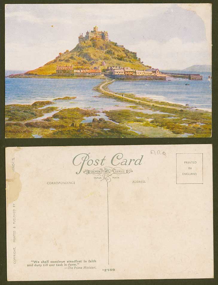 A.R. QUINTON Cornwall Old Postcard St. Michael's Mount Cornwall Harbour ARQ 2189