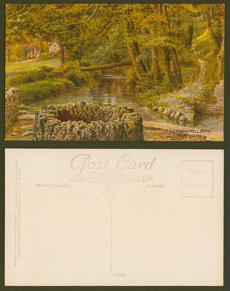 A.R. Quinton Old Postcard The Wishing Well Upwey Weymouth Dorset Bridge ARQ 1662