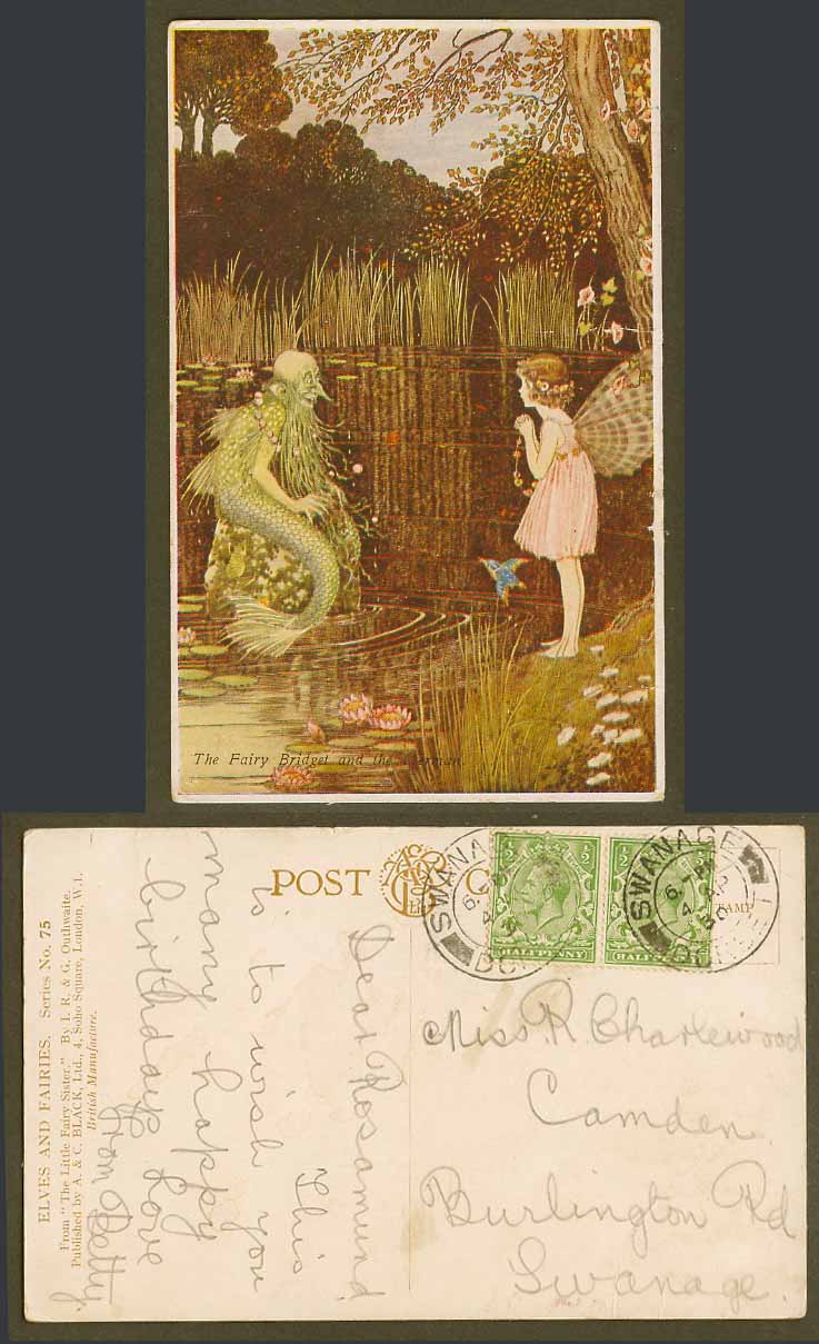 I&G OUTHWAITE 1930 Old Postcard THE FAIRY BRIDGET & Merman Little Fairies Sister