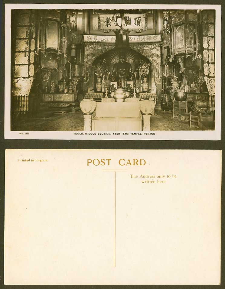 Penang Old Real Photo Postcard Buddha Idols Middle Section Ayer Itam Temple 釋迦如來