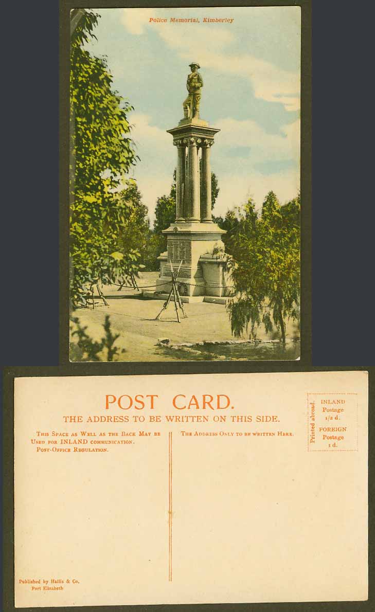 South Africa Old Colour Postcard Kimberley Police Memorial Monument Statue, Guns