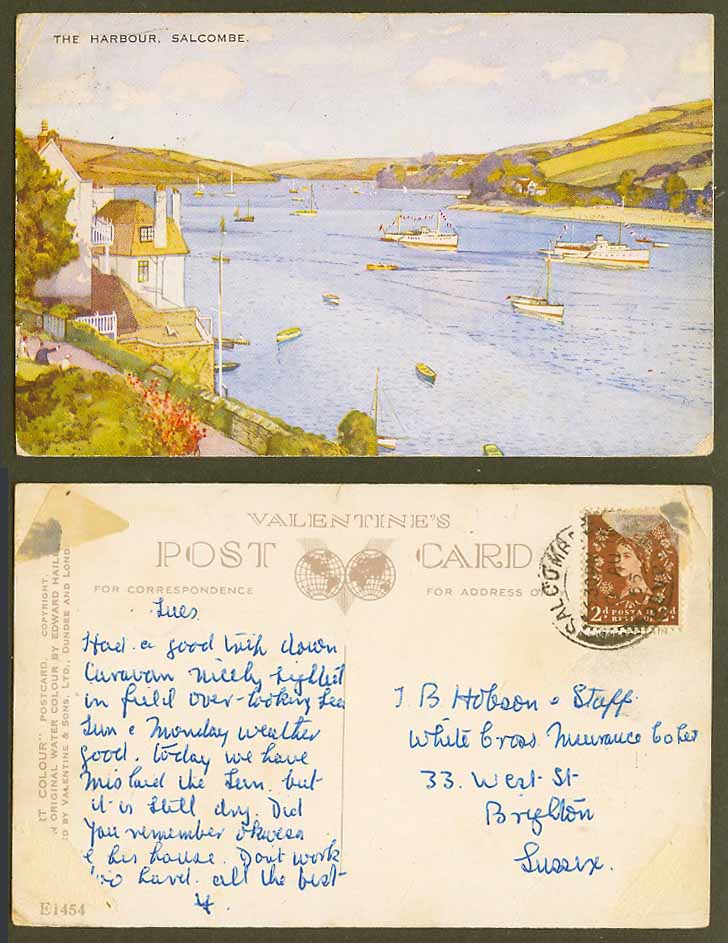 Salcombe The Harbour Ships Boats Panorama Devon 1955 Old Postcard Edward Hailey