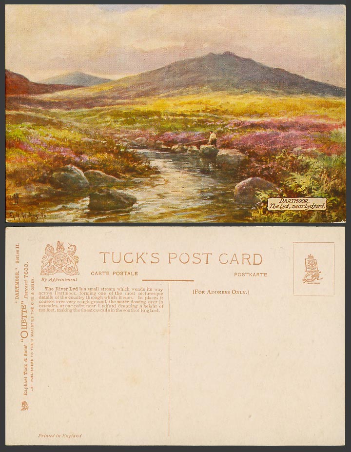 Dartmoor The River Lyd Lydford, Angling Fishing G.H. Jenkins Old Tuck's Postcard