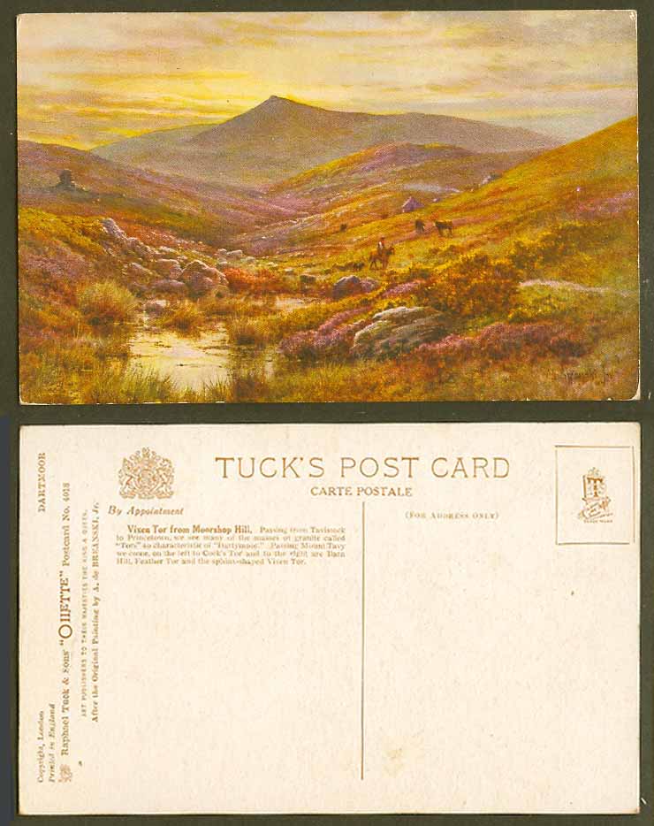 Dartmoor Vixen Tor from Moorshop Hill Devon Old Tuck's Postcard A de Breanski Jr