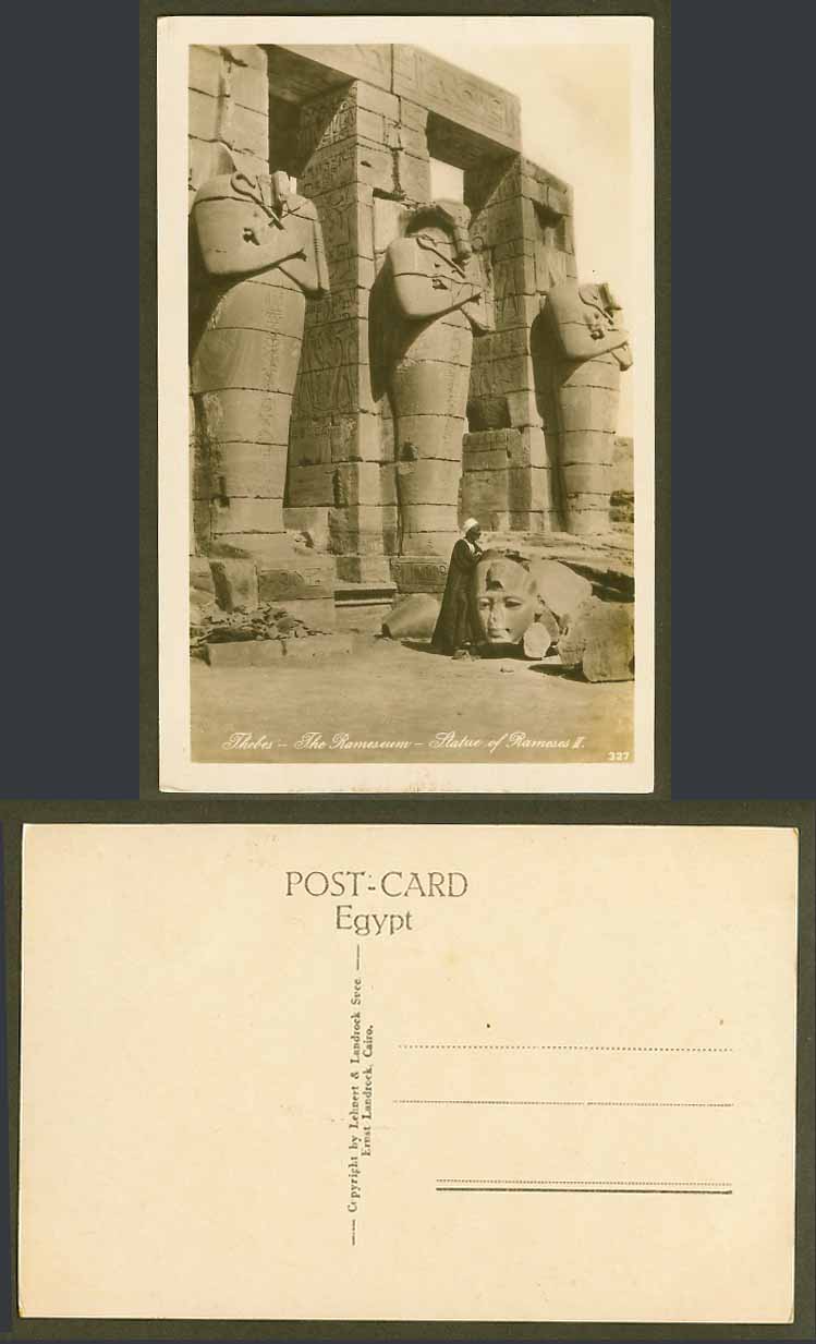 Egypt Old Real Photo Postcard Thebes Statue of Rameses II Rameseum Ramesseum 327