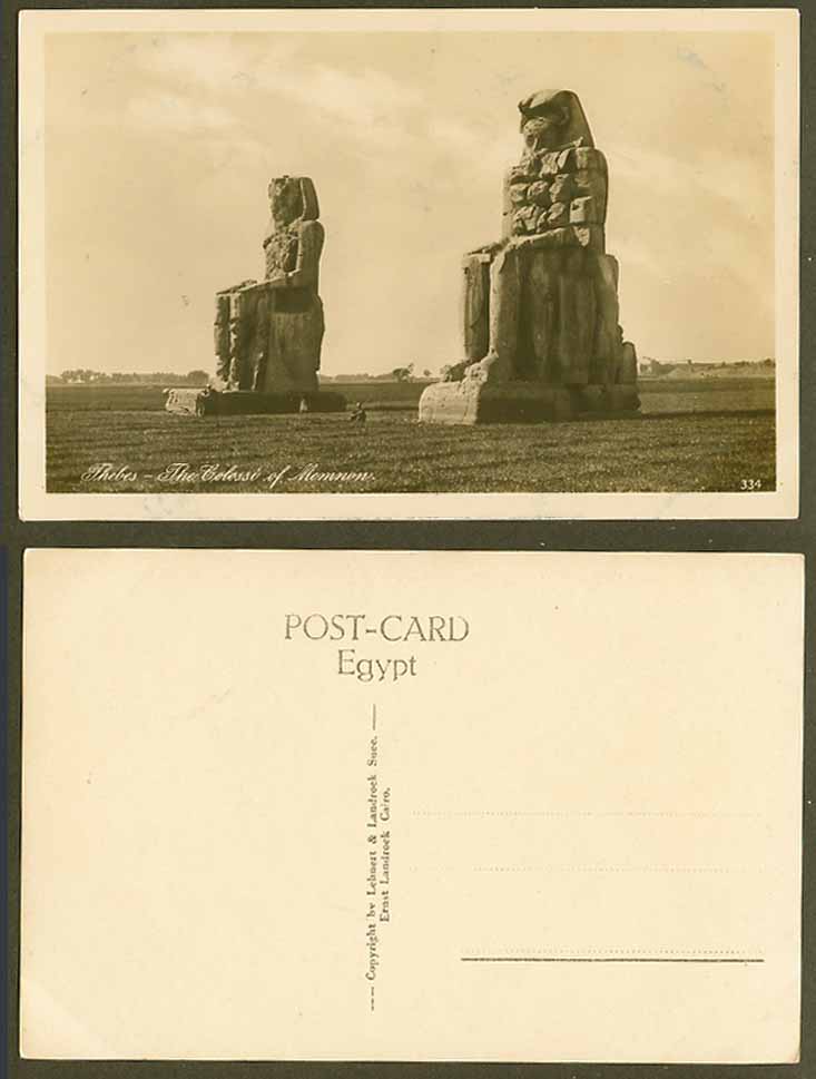 Egypt Old Real Photo Postcard Colossi of Memnon King Statues Plains of Thebes RP