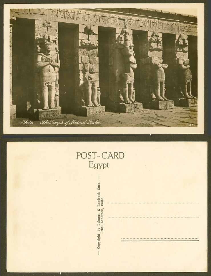 Egypt Old Real Photo Postcard Thebes Temple of Medinet Habu Habou Ruins Carvings