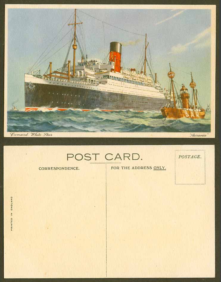 Cunard White Star Aurania Steam Ship Steamer Lighthouse on Boat BAR Old Postcard