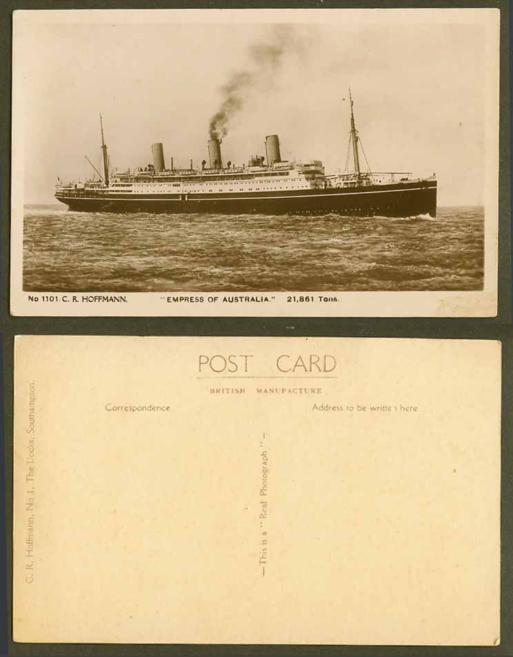 Empress of Australia Steam Ship Steamer 21,861 tons Old Real Photo Postcard 1101