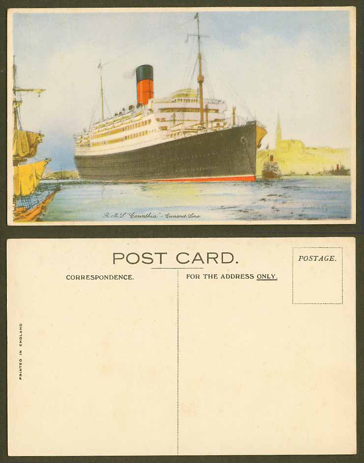 R.M.S. Carinthia Cunard Line Royal Mail Steamer SHIP, Artist Signed Old Postcard