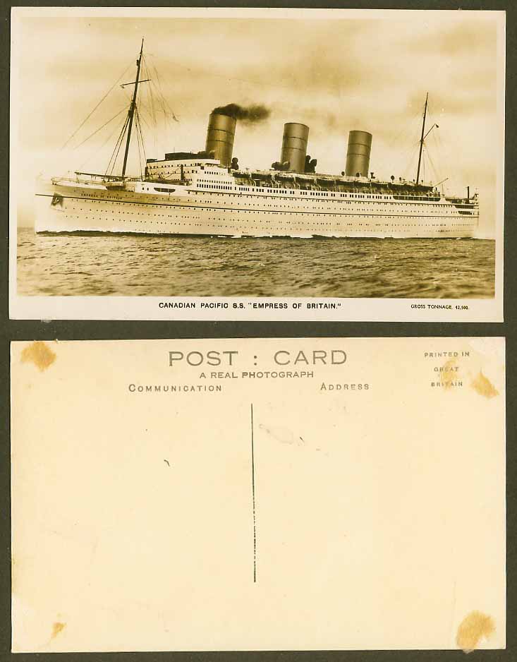 Canadian Pacific S.S. EMPRESS OF BRITAIN Steam Ship Steamer Old R Photo Postcard