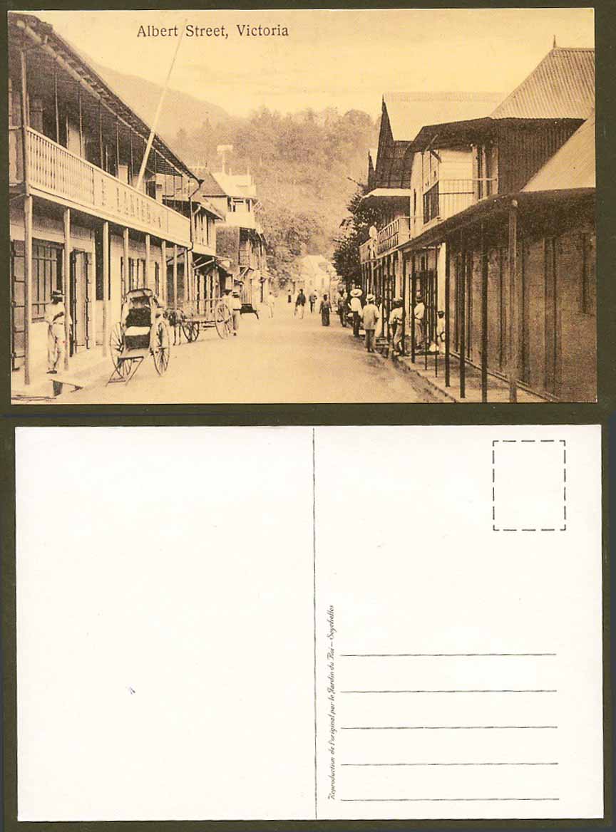 Seychelles Larger Reproduced Postcard Albert Street Scene, Rickshaw and Cart