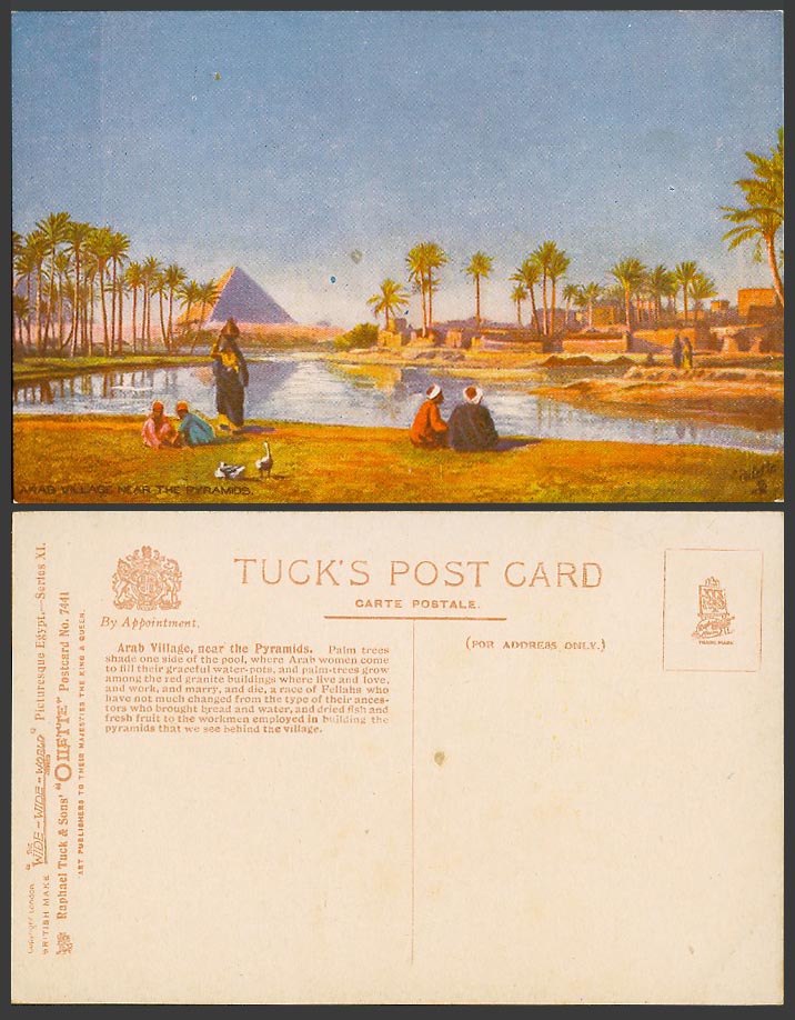 Egypt Old Tuck's Oilette Postcard Arab Village near Pyramids Giza, Fellahs Women