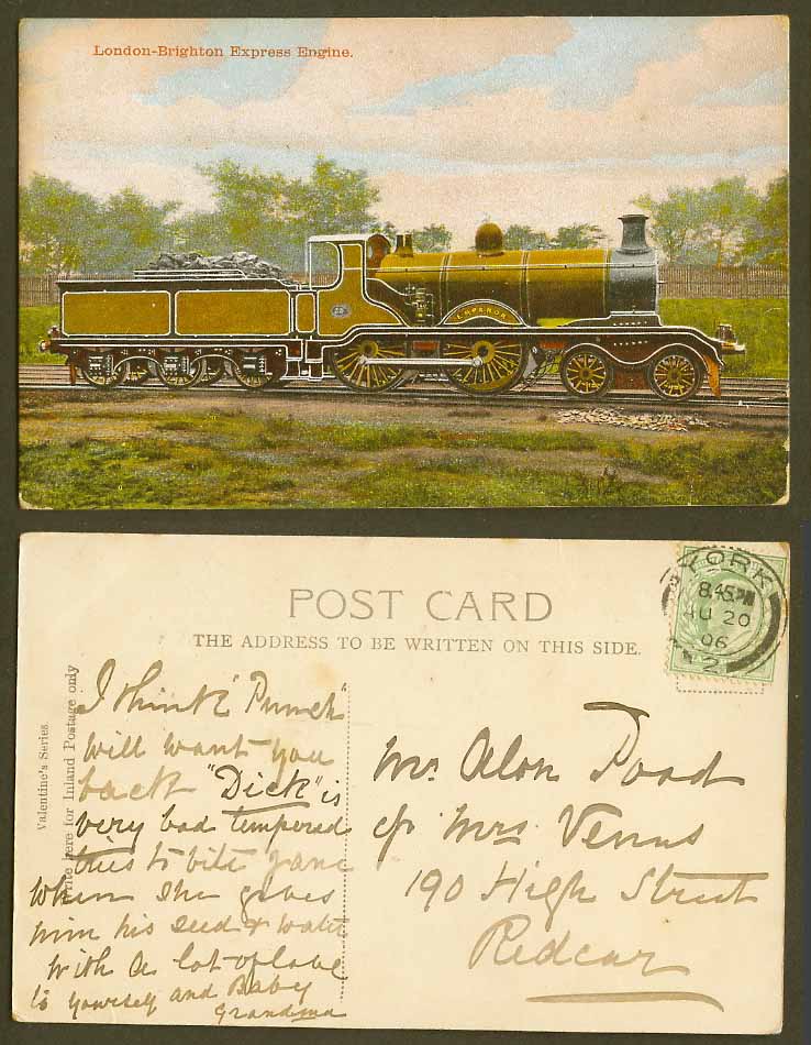 Locomotive Train 1906 Old Postcard London-Brighton Express No. 33 Railway, Coals