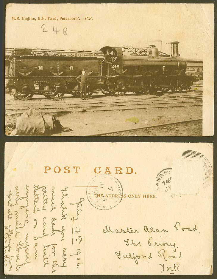 Locomotive Train 1906 Old Postcard M.R. Engine No. 248 G.E. Yard Peterboro. P.S.
