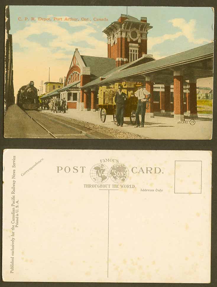 Canada Old Postcard CPR Depot Port Arthur, Ont. Railway Station Locomotive Train