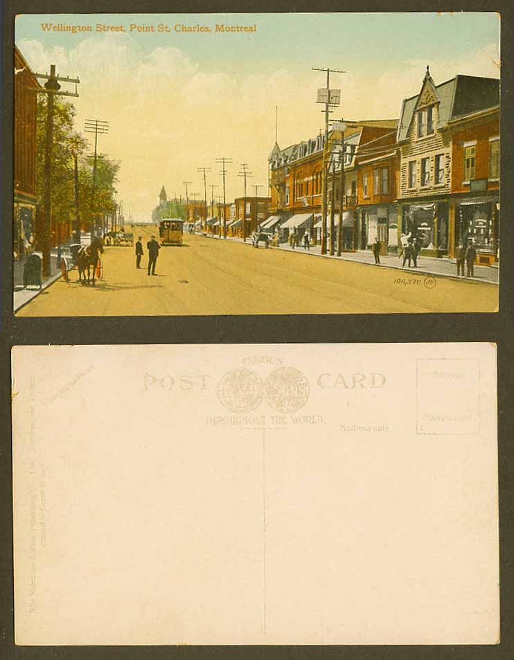 Canada Old Colour Postcard Wellington Street Scene Point St Charles TRAM Tramway
