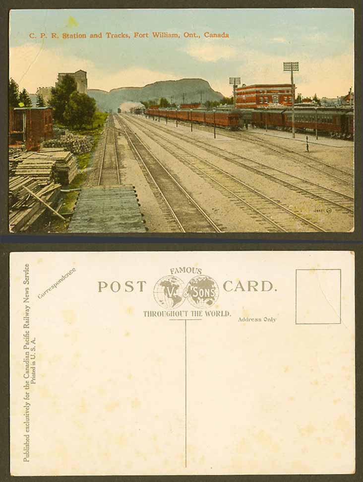 Canada Old Postcard C.P.R. Railway Station & Tracks, Fort William Ontario Trains