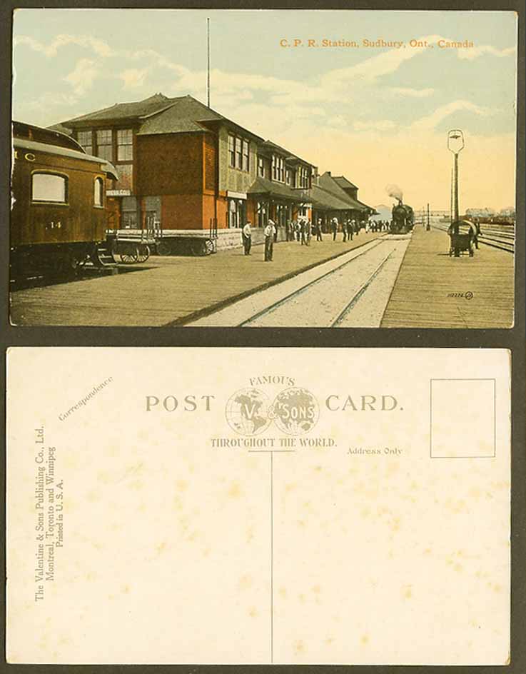 Canada Old Postcard C.P.R. Railway Station Sudbury Ontario Locomotive Train Rail