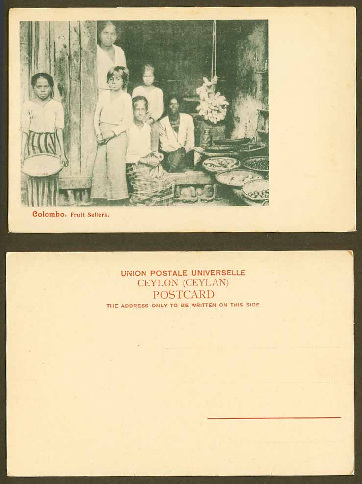 Ceylon Old Postcard Fruit Sellers, Vendors Fruits Colombo Native Women Boy Girls