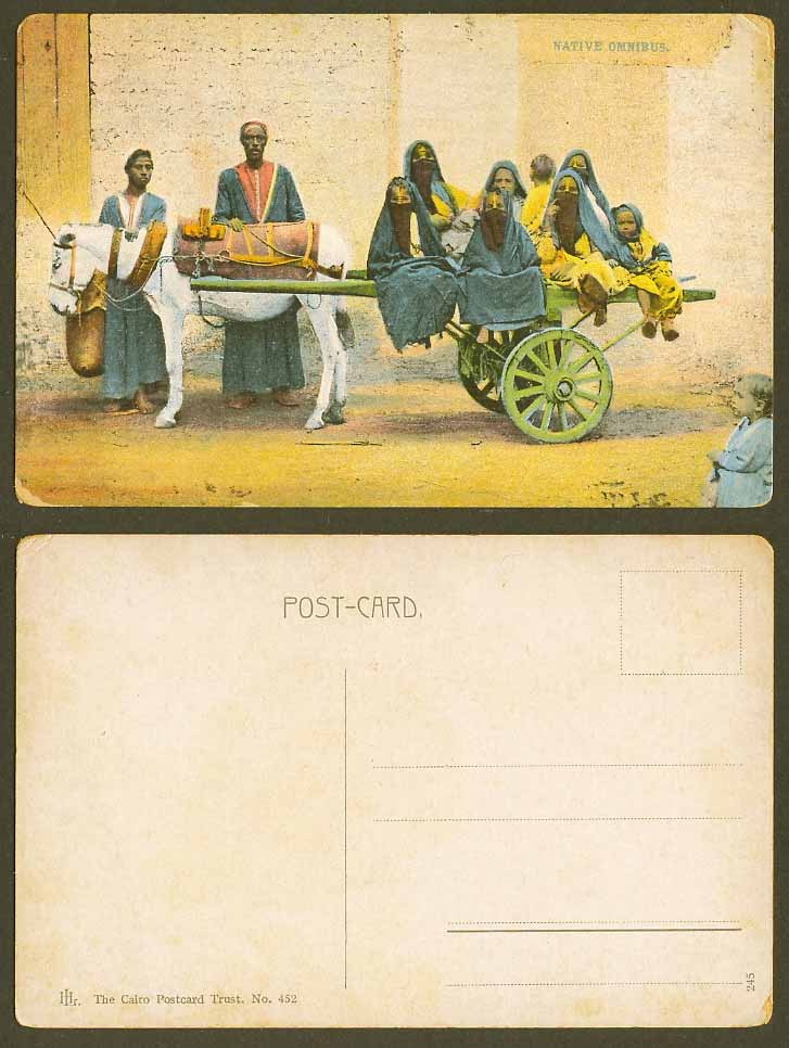 Egypt Old Colour Postcard Native Omnibus Women and Girls Children on Donkey Cart