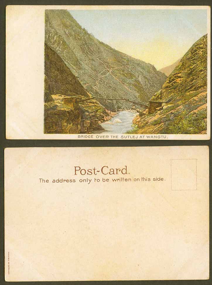 India Old U.B. Colour Postcard BRIDGE over THE SUTLEJ at WANGTU River Scene Mts.