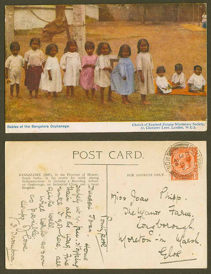 India 1926 Old Colour Postcard Orphans Babies in Bangalore Orphanage, Boys Girls