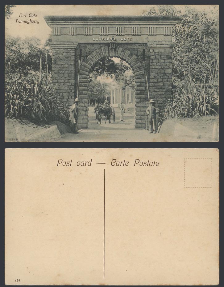 India Old Postcard Fortress Laswarrie FORT GATE Guard Soldier Cart, Trimulgherry