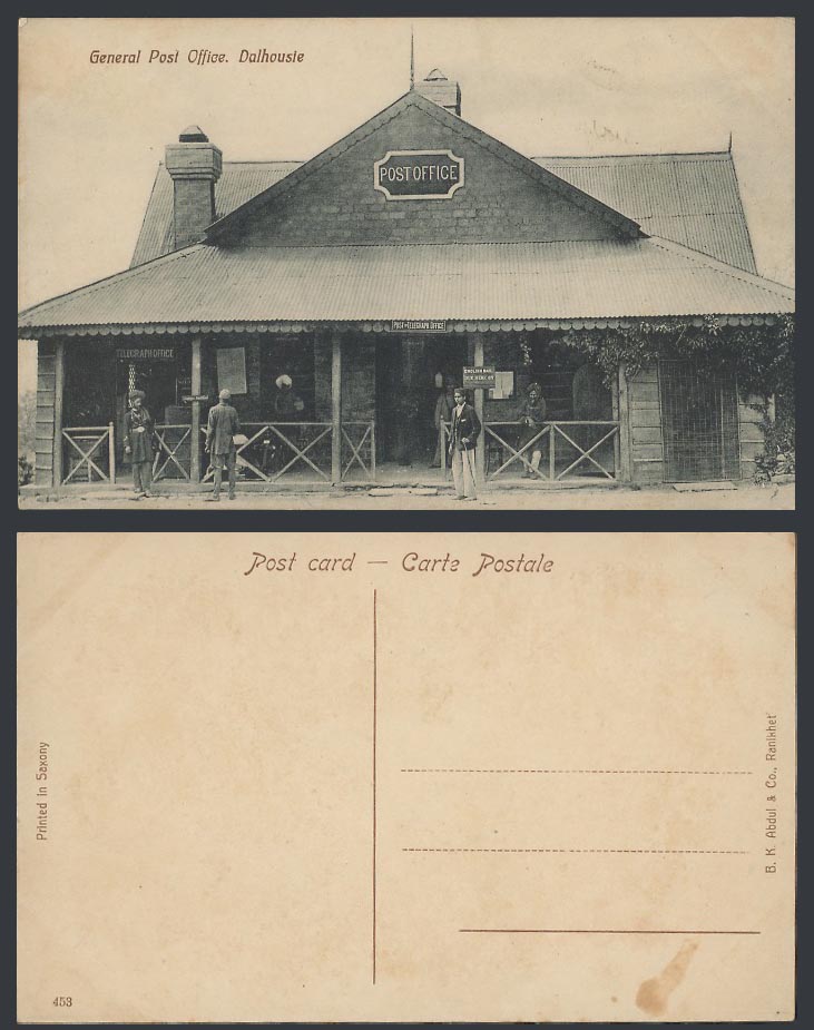 India Old Postcard Dalhousie General Post Office English Mail Due Here On G.P.O.