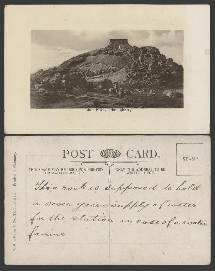 India Old Embossed Postcard Gun Rock, Trimulgherry Thirmulgherry Dn., Rocks Hill