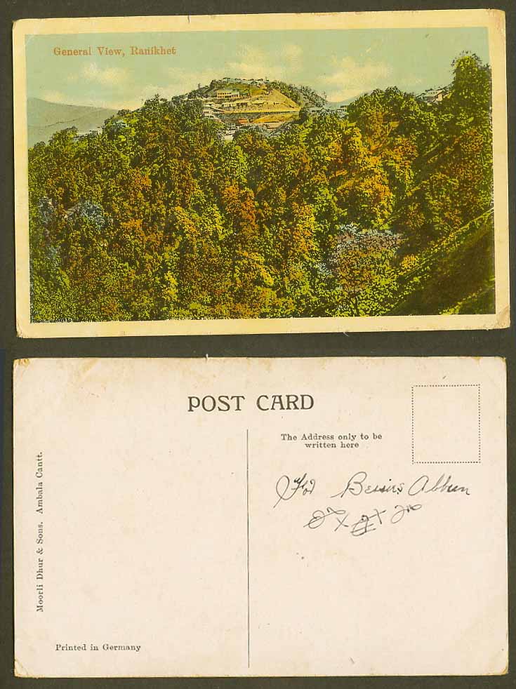 India Old Colour Postcard General View Ranikhet Mountain Hill Moorli Dhur & Sons