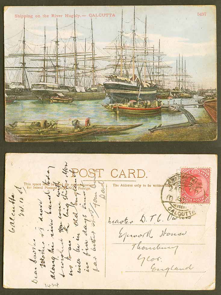 India KE7 1a 1906 Old Colour Postcard Shipping On River Hughly Calcutta, Harbour