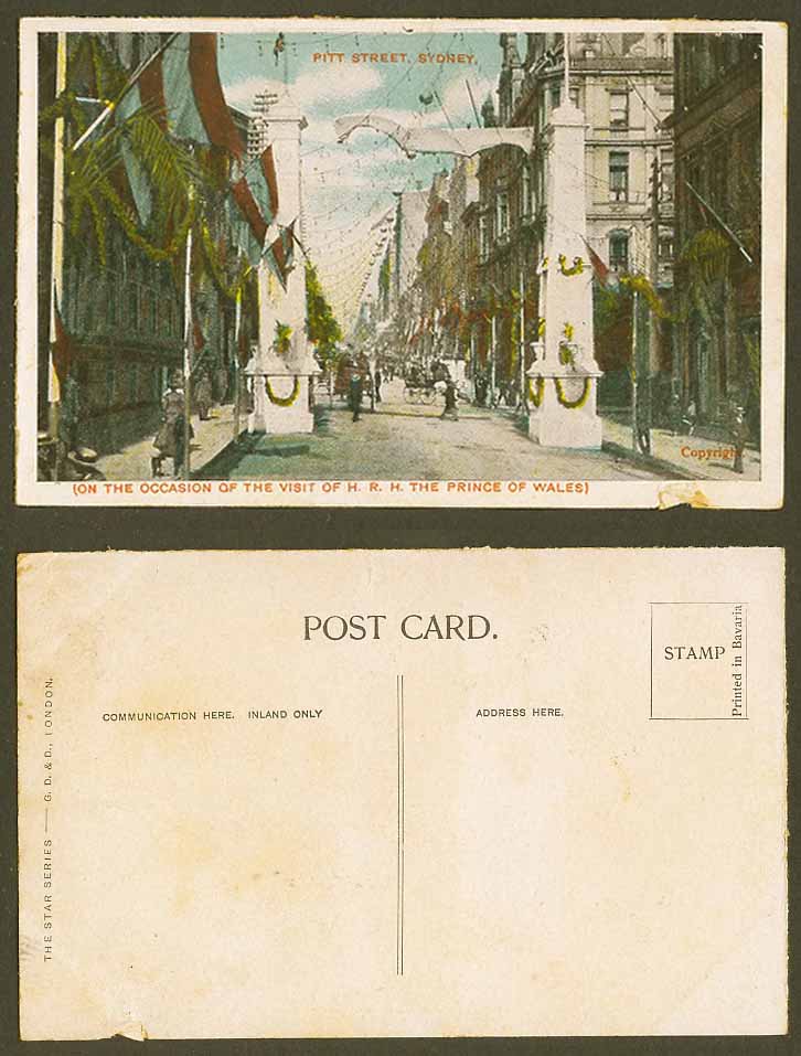 Australia Old Colour Postcard Pitt Street Sydney Visit of H.R.H. Prince of Wales
