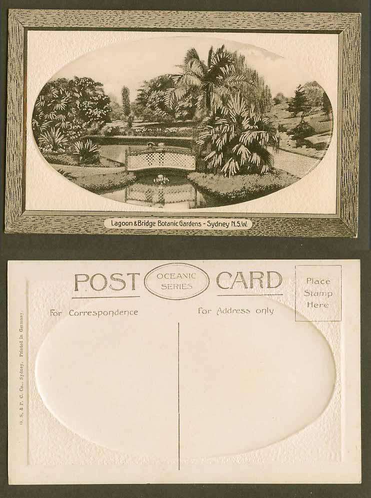 Australia Old Embossed Postcard Lagoon and Bridge, Botanic Gardens Sydney N.S.W.