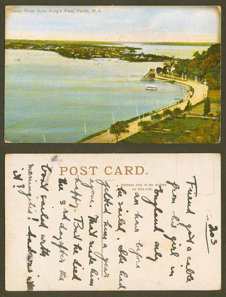 Western Australia Old Colour Postcard Swan River from King's Park Perth Panorama