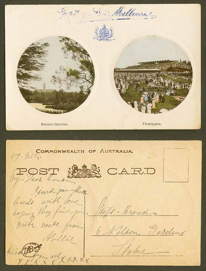 Australia 1913 Old Postcard Flemington Racecourse Race Course & Botanic Gardens