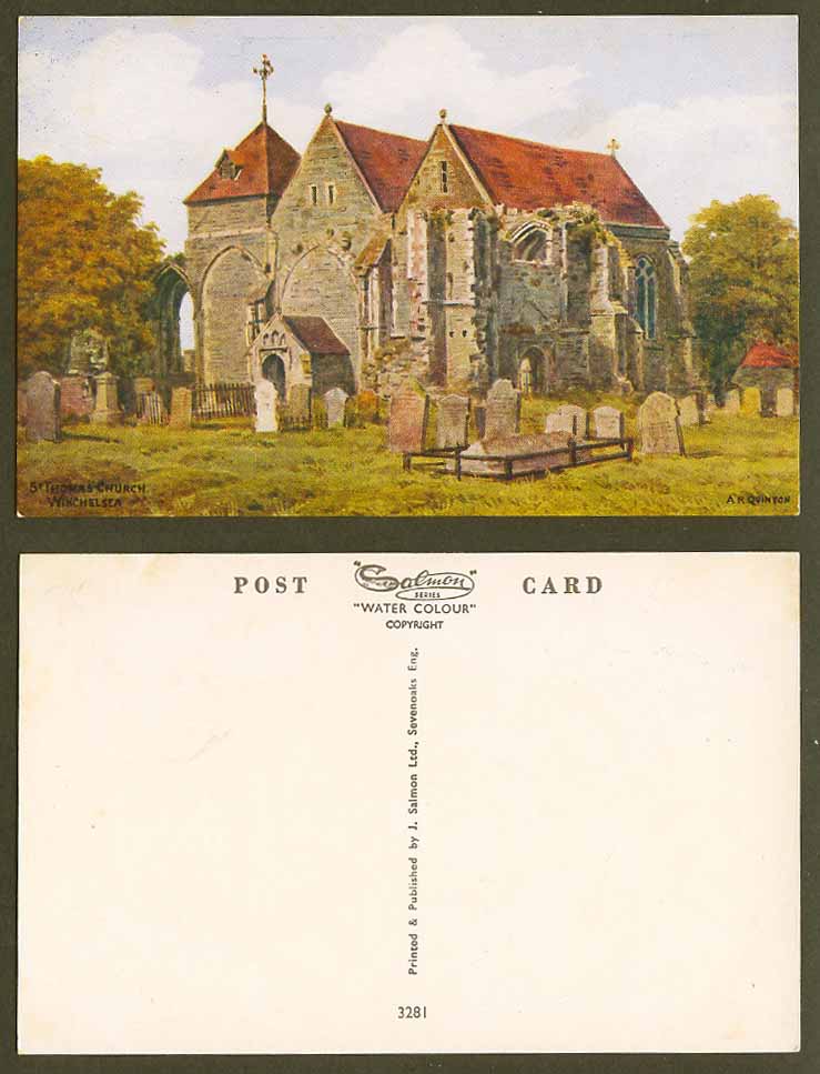 A.R. Quinton Old Postcard Winchelsea St. Thomas' Church Churchyard Sussex N.3281
