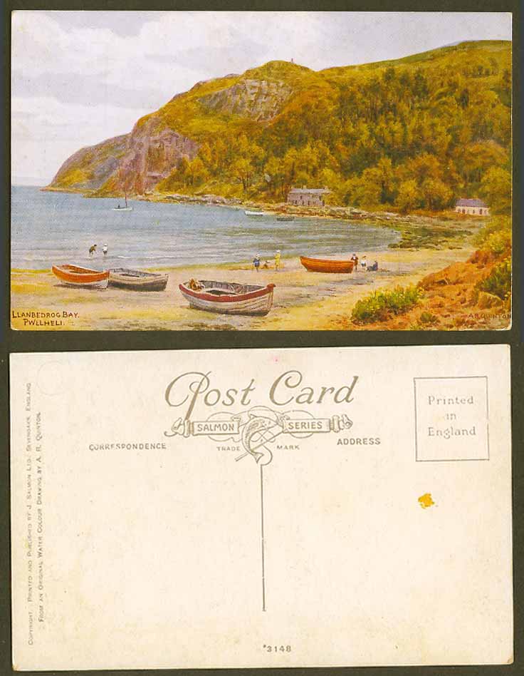 A.R. Quinton Old Postcard Llanbedrog Bay Pwllheli Beach Boats Seaside Wales 3148