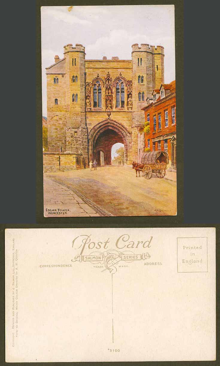 A.R. Quinton Old Postcard Edgar Tower Worcester, Gate, Cart, Worcestershire 3100